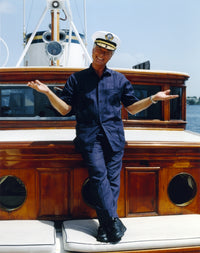 Larry Hagman posed in blue coat photo print