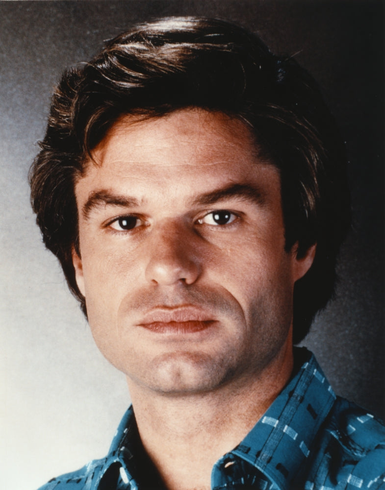 Harry Hamlin close up portrait photo print, showcasing his expressive features.
