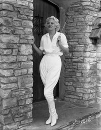 Jean Harlow photo print in white collar shirt and pants