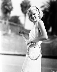 Jean Harlow Tennis Photo Print in White Dress with Racquet