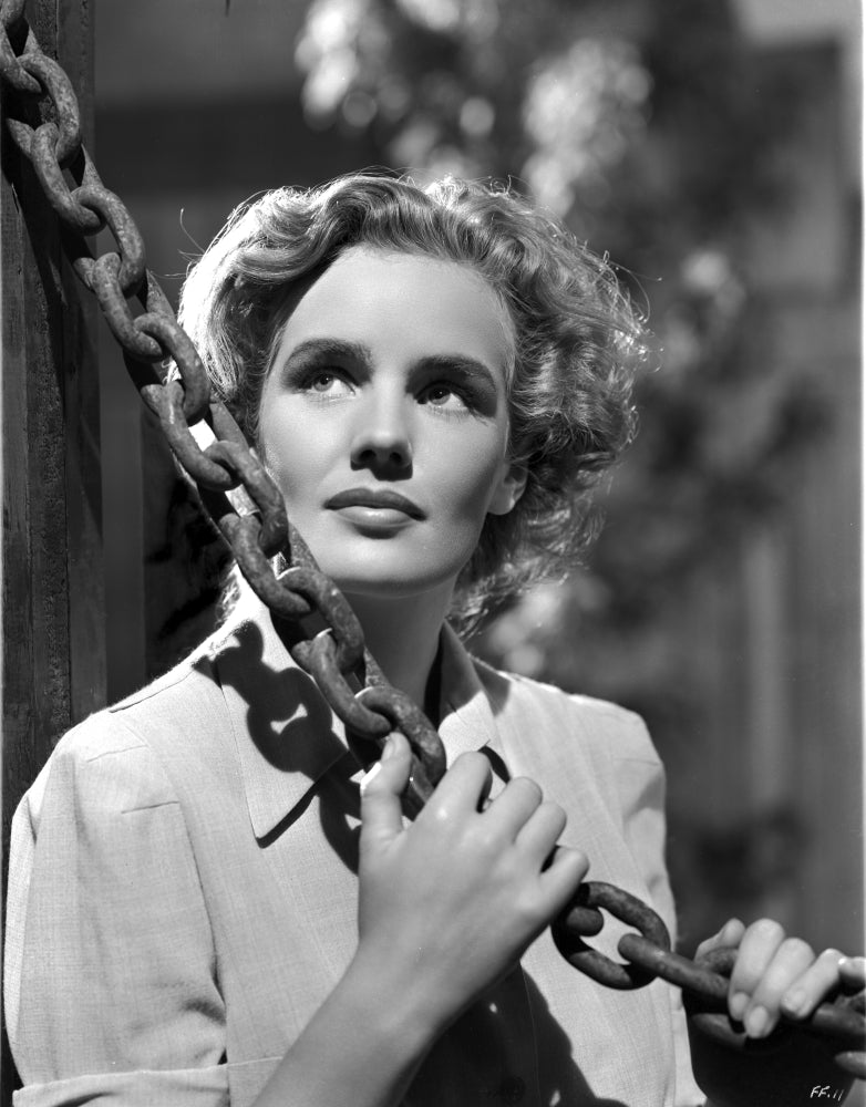 Frances Farmer photo print in a blazer holding big chains