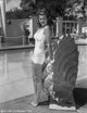 Rita Hayworth posed in elegant white swimwear photo print.