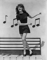 Rita Hayworth photo print with musical notes background