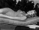 Black and white photo print of Rita Hayworth in swimwear, showcasing classic Hollywood elegance.