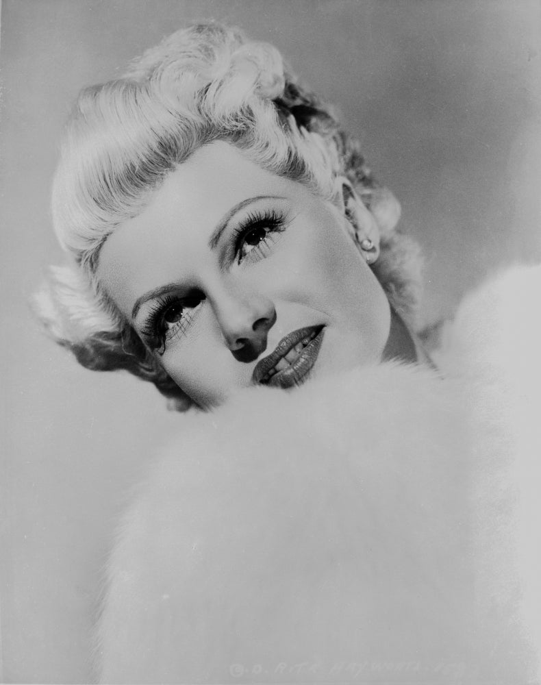 Rita Hayworth posed in white fur, vintage Hollywood photo print