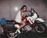 Marg Helgenberger Motorcycle Photo Print showcasing the actress in a dynamic pose.
