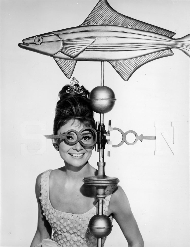 Audrey Hepburn Fish Portrait Photo Print featuring vibrant colors and classic cinema charm.