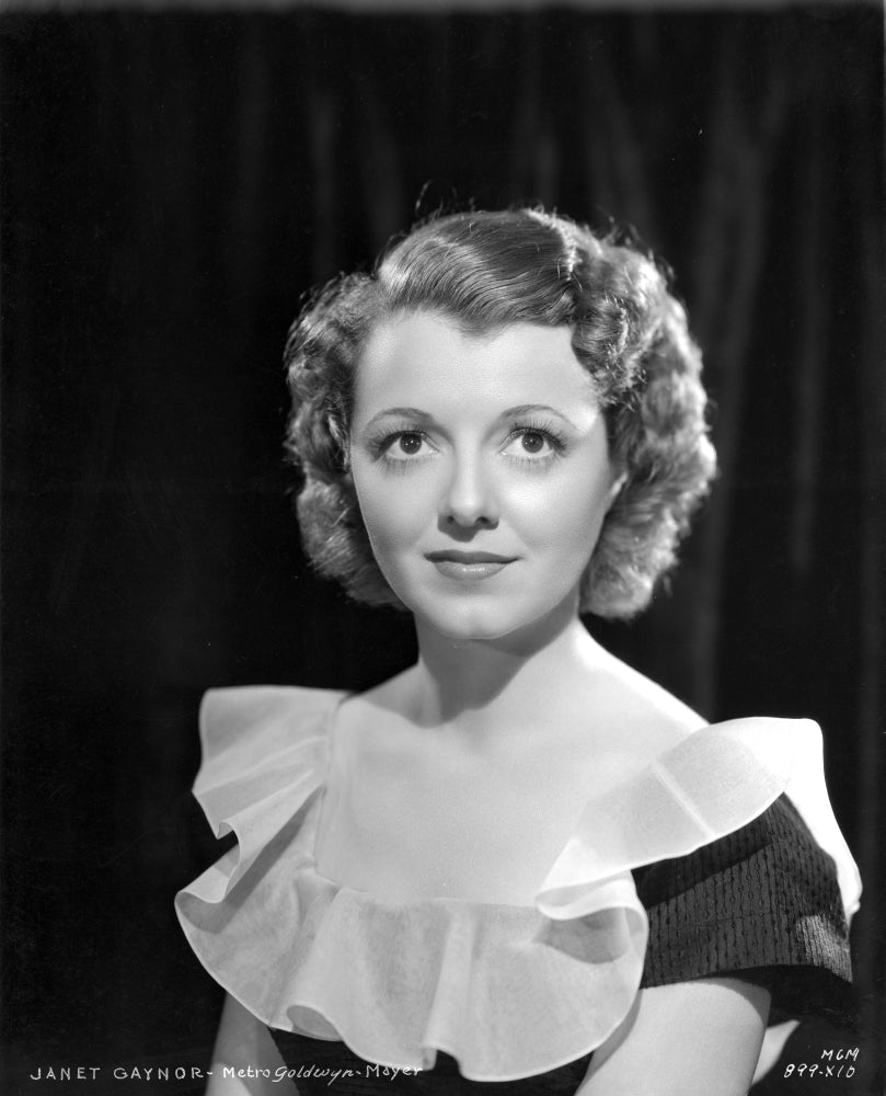 Janet Gaynor portrait photo print in a ruffled top.