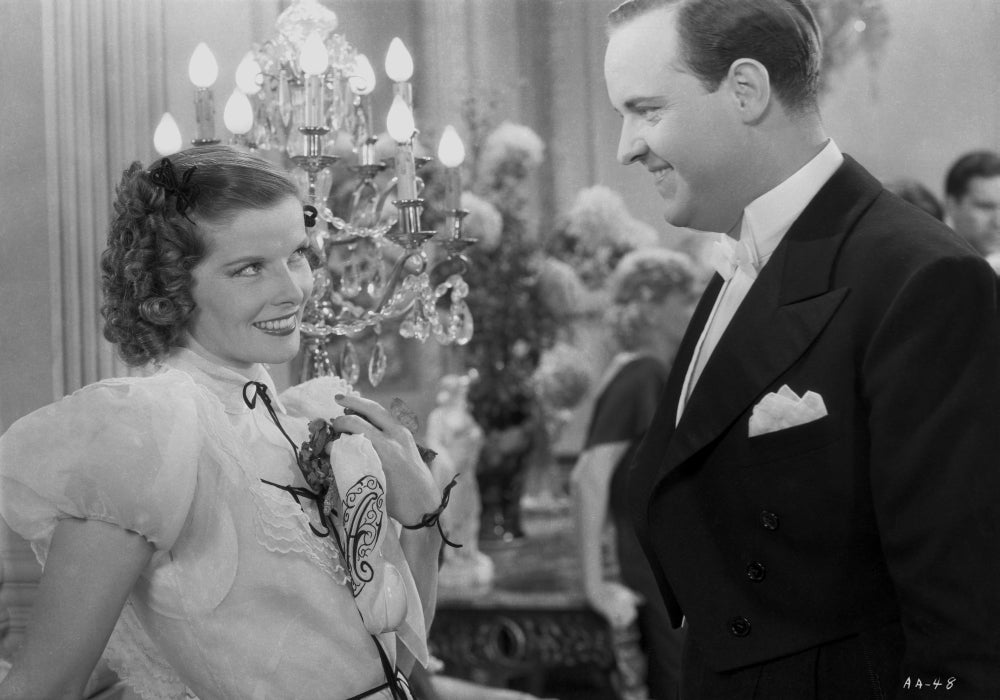 Katharine Hepburn portrait photo print in formal outfit.