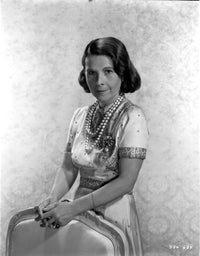 Ruth Gordon standing in a silk dress behind a chair portrait photo print