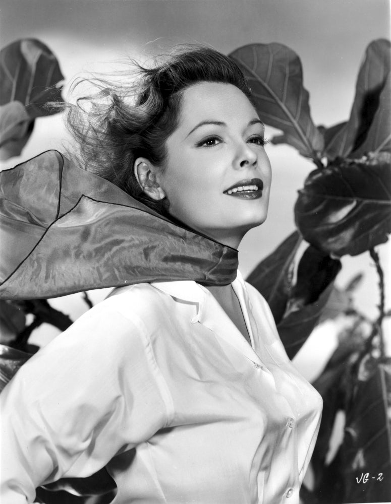 Jane Greer portrait photo print in long sleeve top with handkerchief.