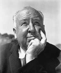 Alfred Hitchcock talking to a man in printed suit photo print