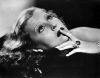 Lillian Harvey portrait photo print 'Looking Up with Finger on Lips'.