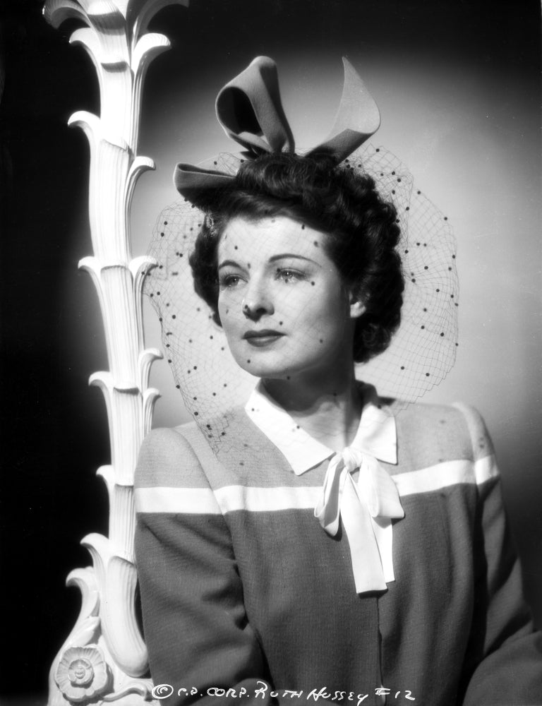 Ruth Hussey portrait photo print featuring a netted veil on her face.