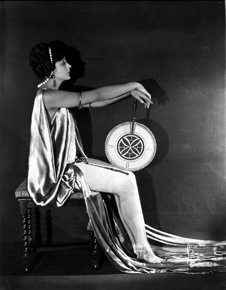Barbara Lamarr elegant side view in long silk dress photo print