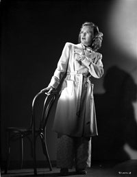 Priscilla Lane Looking Up Pose in White Silk Dress Photo Print