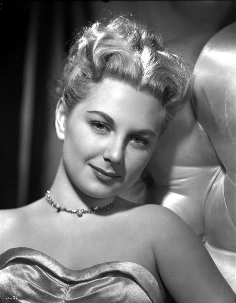 Joan Lorring smiling on a silk tube photo print