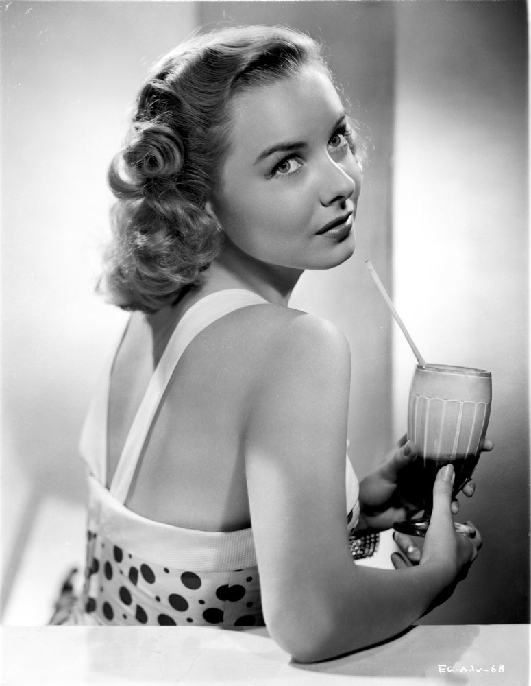 Diana Lynn Drinking Photo Print in White Dotted Dress