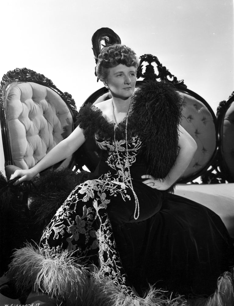 Marjorie Main photo print featuring her in an embroidered dress, perfect for home decor.