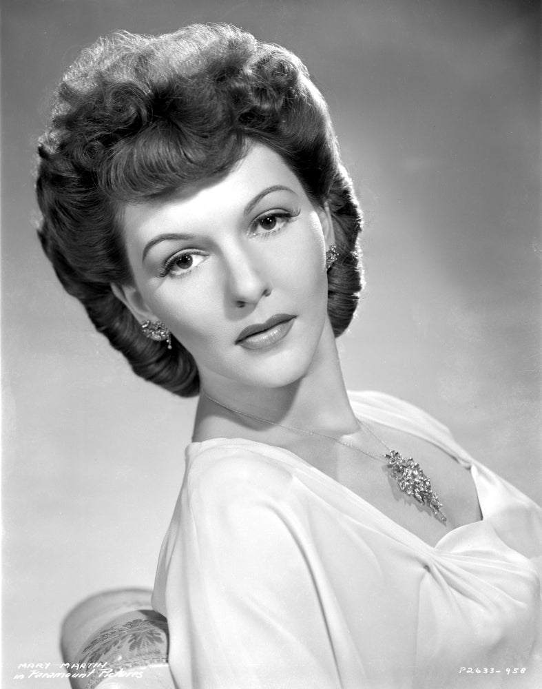Mary Martin Leaning Portrait Photo Print showcasing classic theater elegance.