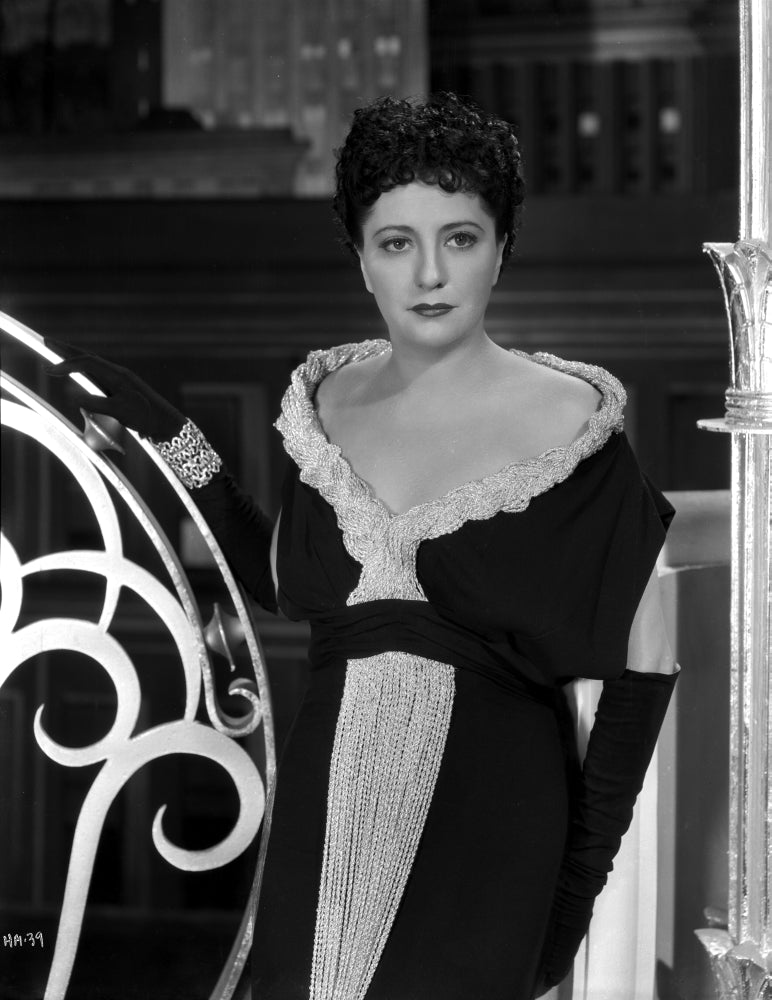 Helen Morgan in an off shoulder dress photo print