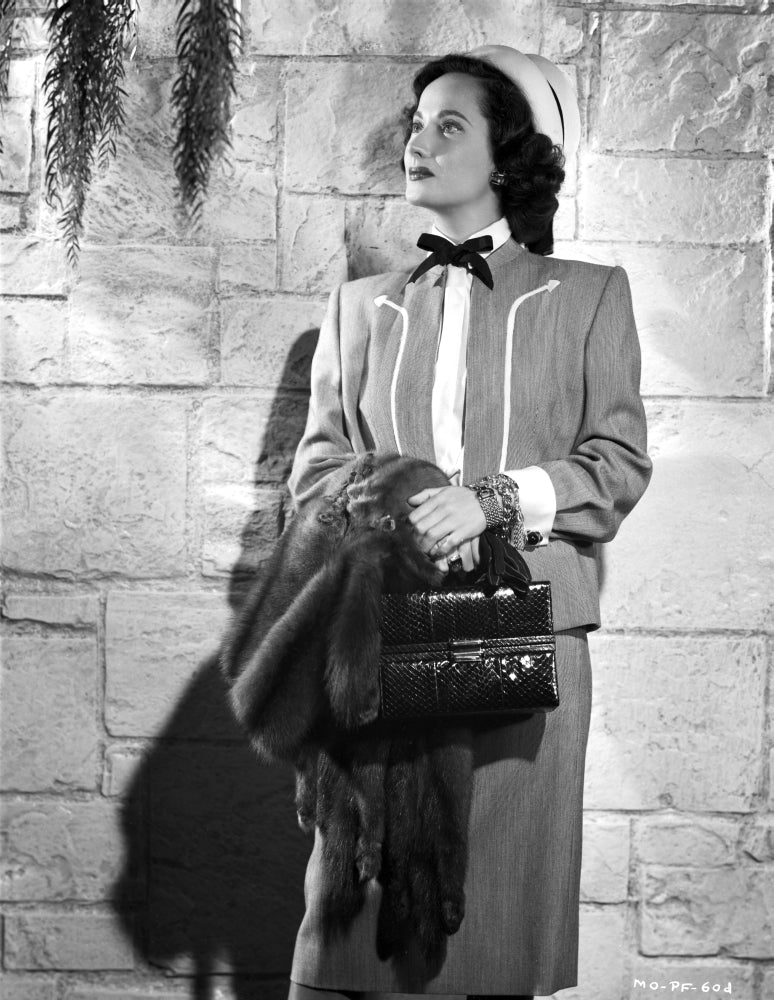 Merle Oberon photo print in coat and fur jacket, vintage Hollywood style.