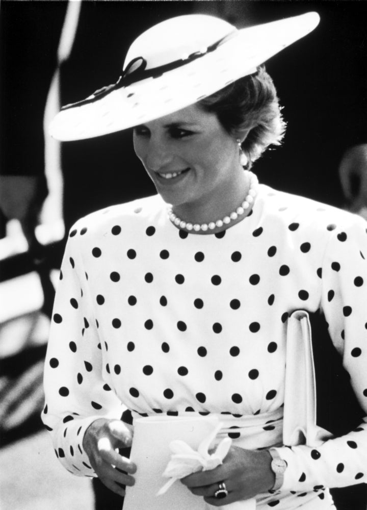 Princess Diana wearing a polka dot blouse photo print