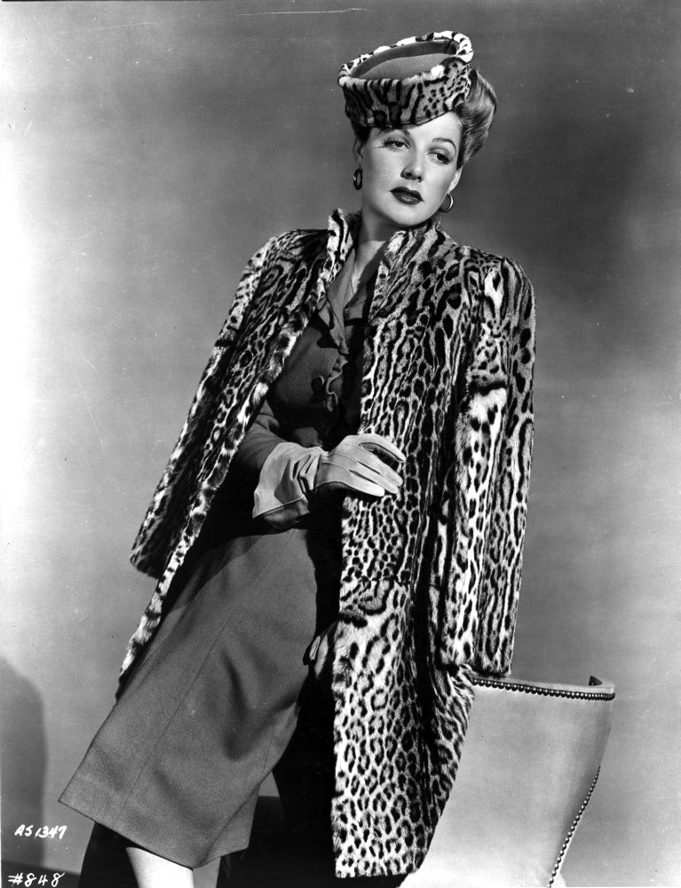 Ann Sheridan wearing an animal themed coat photo print