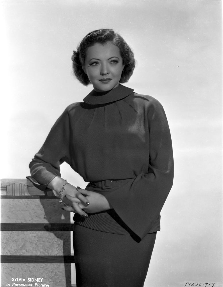 Sylvia Sidney classic photo print in elegant dress looking sideways.