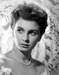 Jean Simmons Portrait in White Ruffled Dress and Pearl Necklace Photo Print