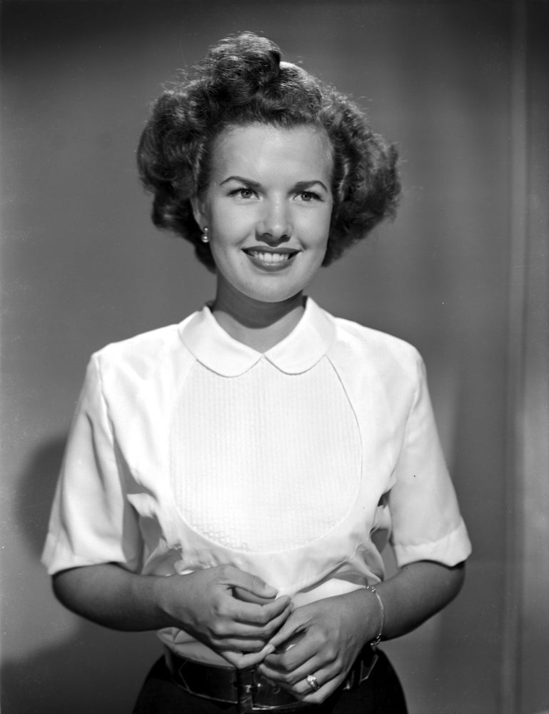 Gale Storm smiling in white photo print