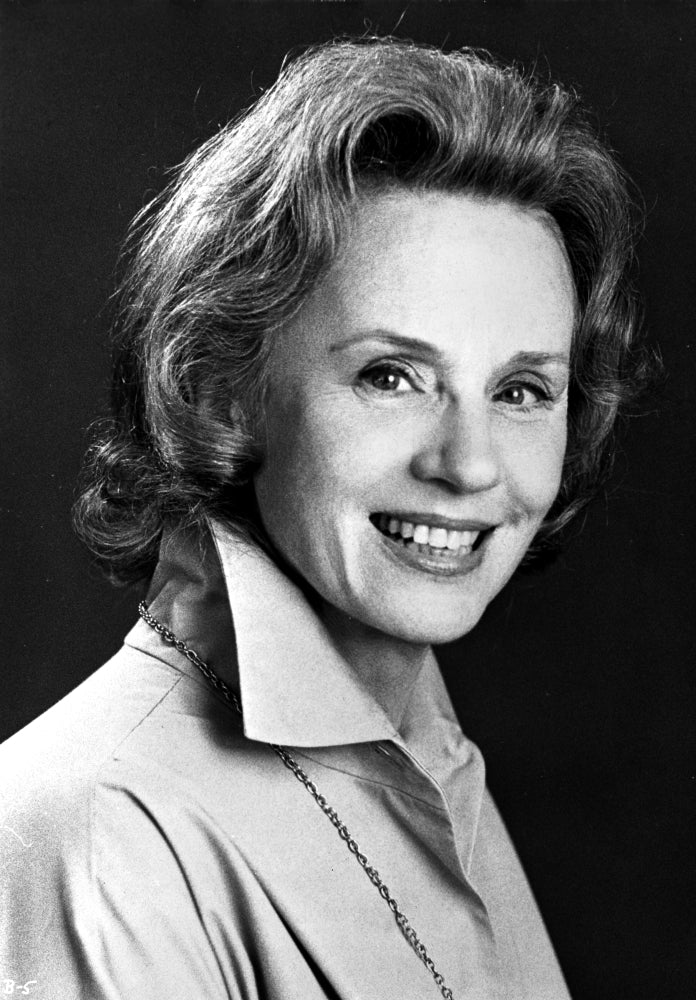 Jessica Tandy Portrait in White Long Sleeve Coat and Necklace Photo Print