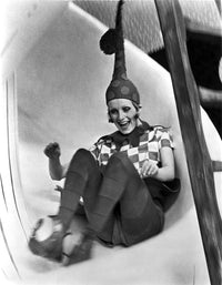 Twiggy in elf costume photo print capturing vintage fashion.