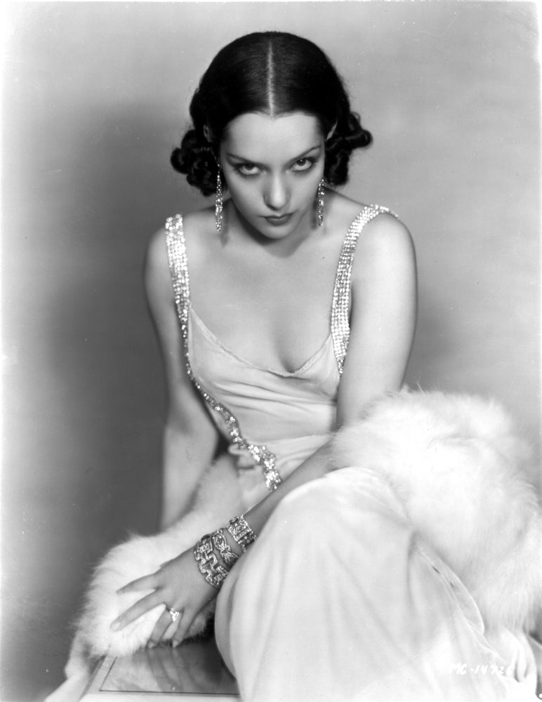 Lupe Velez photo print in white dress with earrings, vintage Hollywood art.