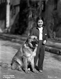 Virginia Weidler standing with dog vintage photo print