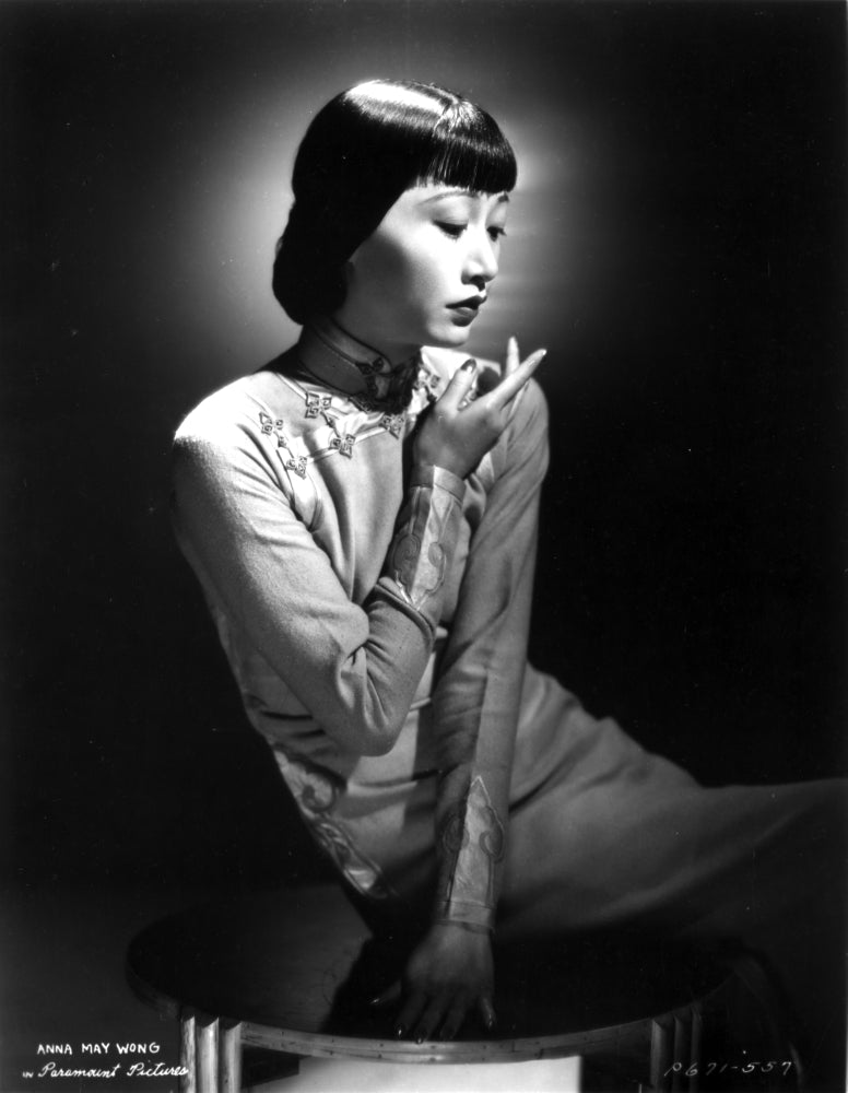 Anna Wong wearing a glittering Chinese dress photo print