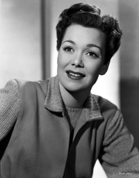 Jane Wyman portrait photo print in grey linen coat.
