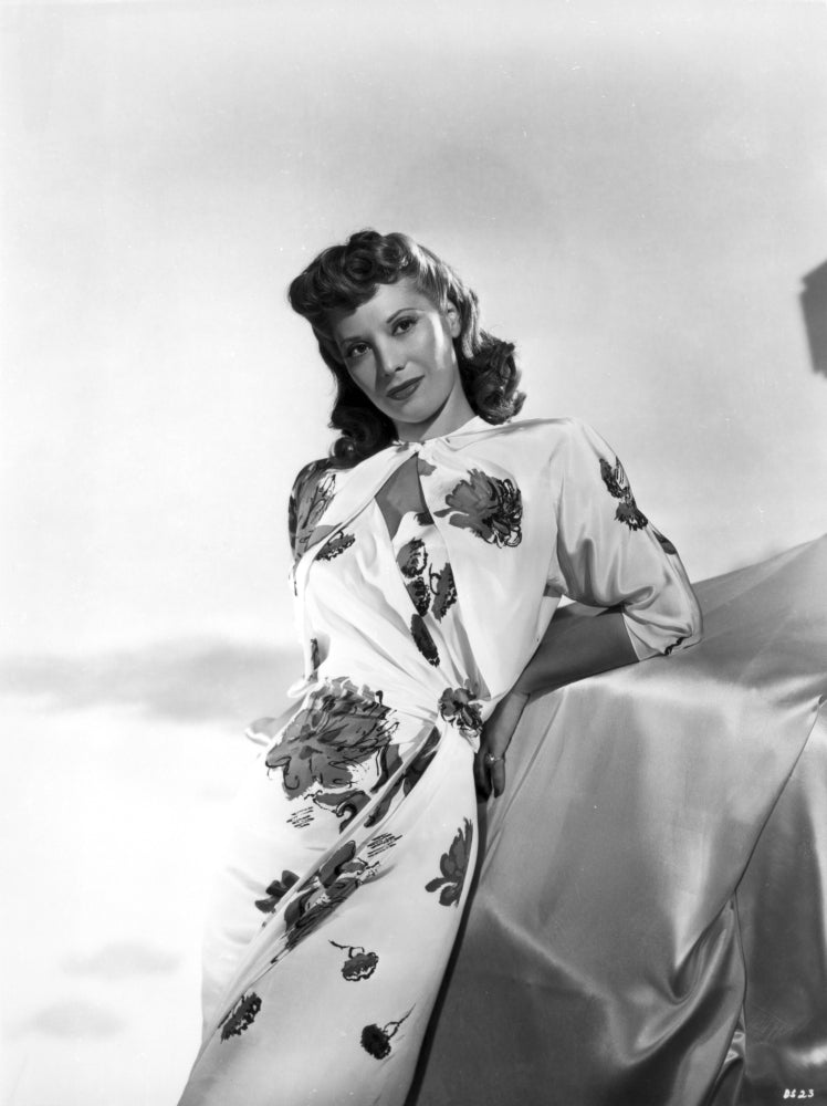 Dinah Shore posed in floral dress photo print, vintage Hollywood art.