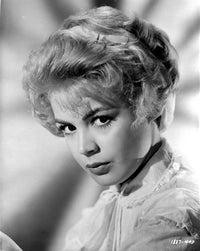 Close-up portrait photo print of Sandra Dee with red lipstick, ideal for vintage decor.