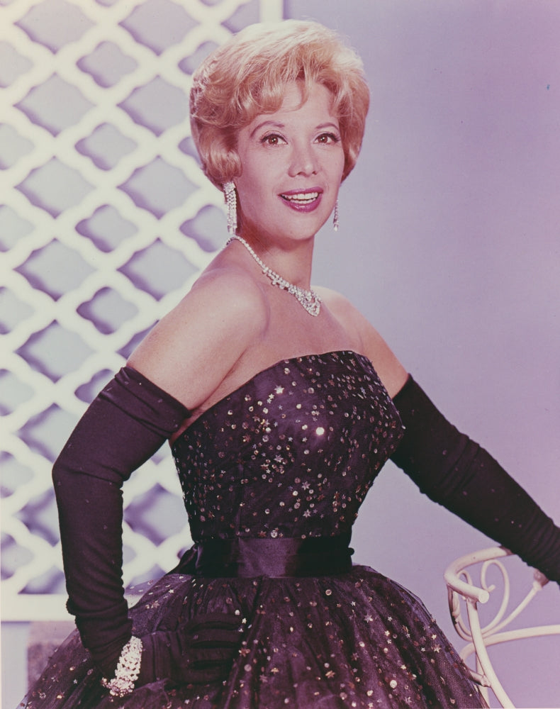 Dinah Shore portrait photo print in black dress, showcasing her elegance.