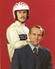 Smothers Brothers photo print, one brother with a cigar and the other wearing a helmet