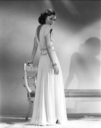 Barbara Stanwyck elegant portrait in long white gown photo print