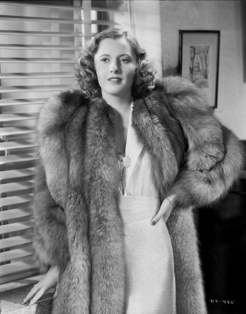 Barbara Stanwyck Black and White Portrait Photo Print in a furry coat