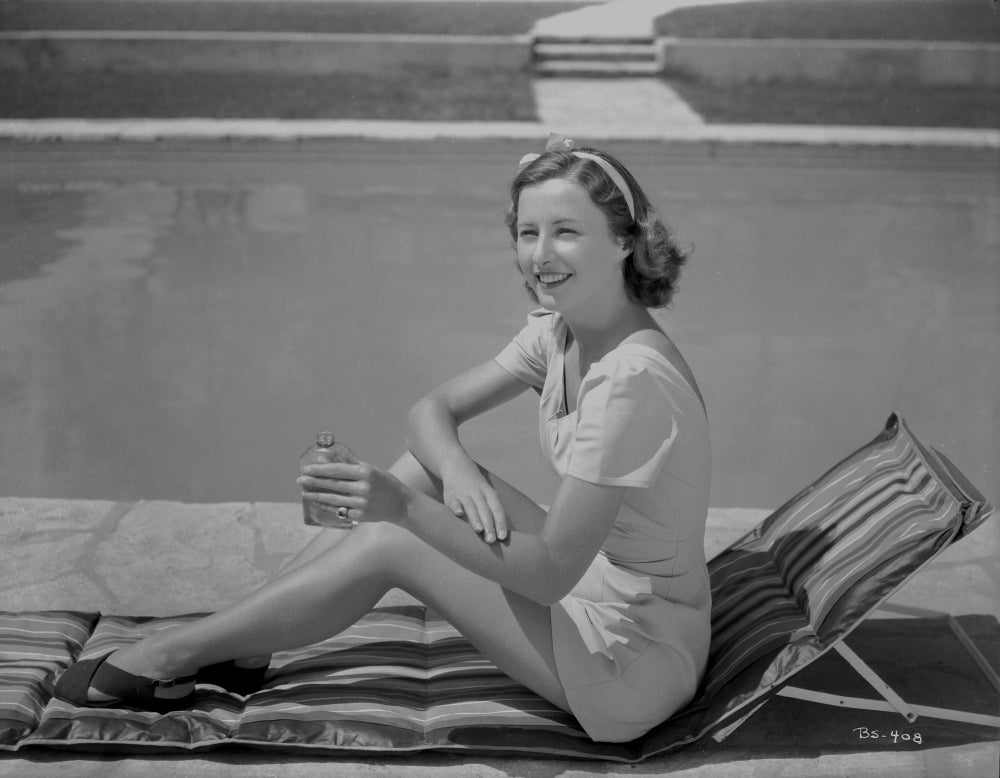 Barbara Stanwyck applying sunscreen classic portrait photo print