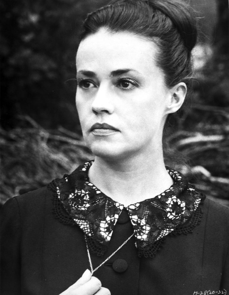 Jeanne Moreau Portrait in Black Dress with Floral Collar Photo Print