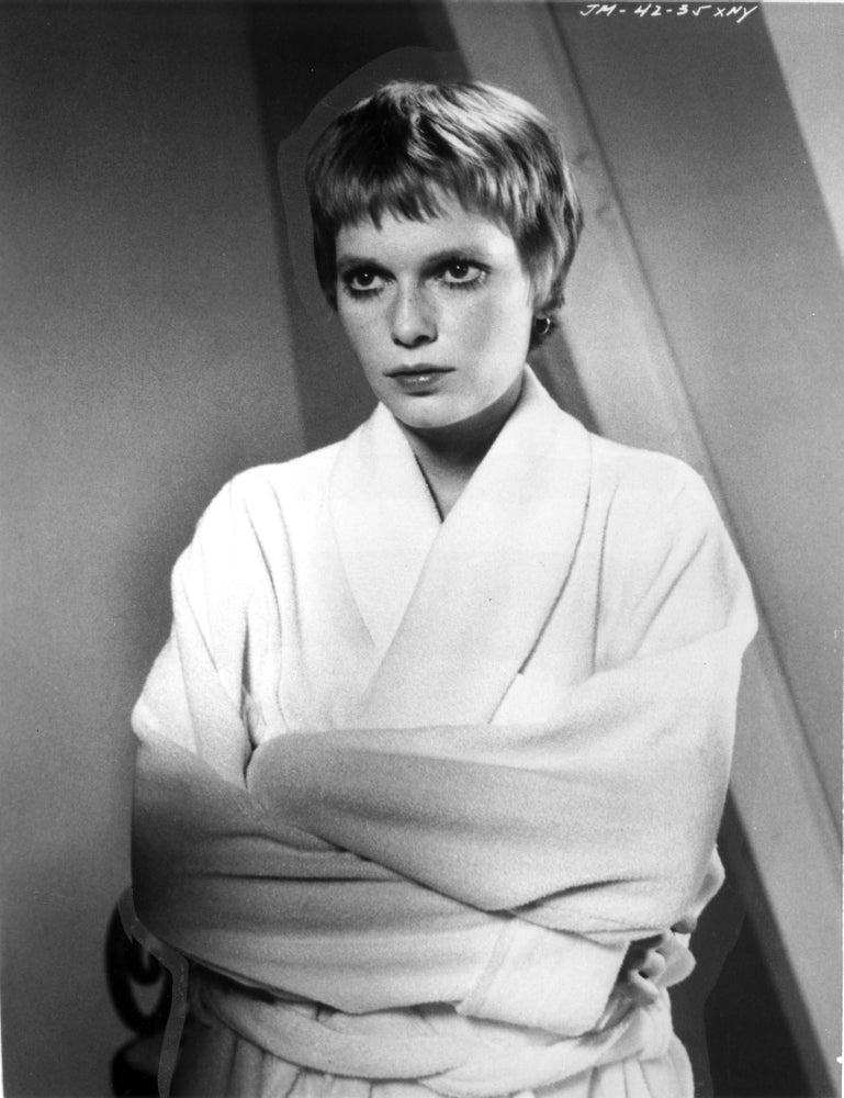 Mia Farrow Portrait wearing White Robe Photo Print