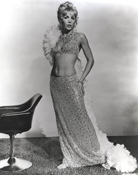 Black and white photo print of Stella Stevens in a glitter dress