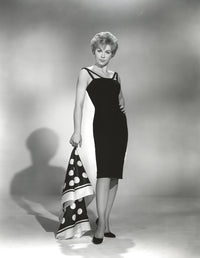 Stella Stevens black and white portrait photo print, elegant pose with scarf.