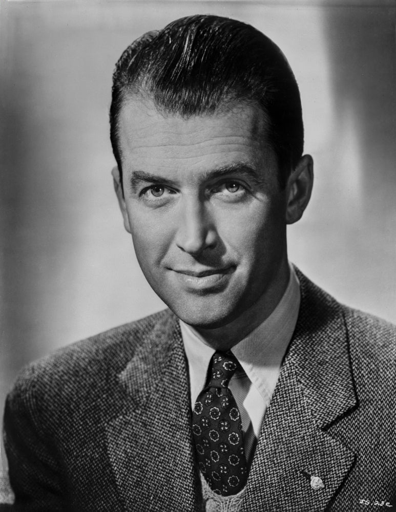 James Stewart portrait in grey tweed sport coat and black necktie with white collar shirt photo print.