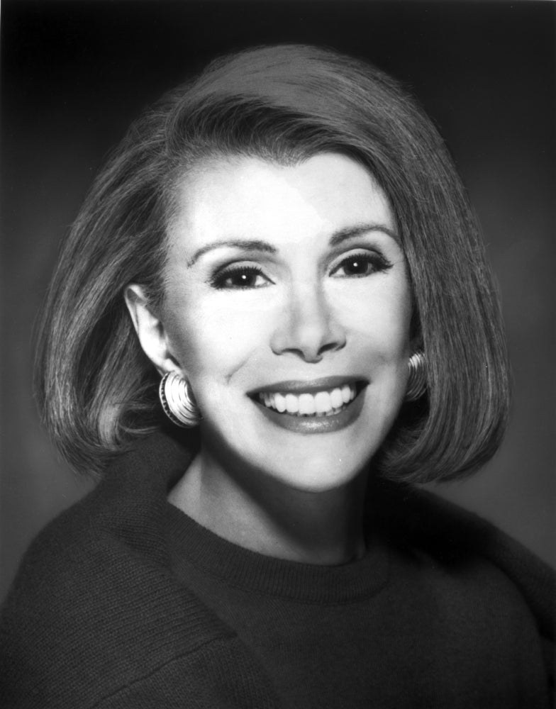 Joan Rivers classic portrait photo print showcasing a big smile with earrings.